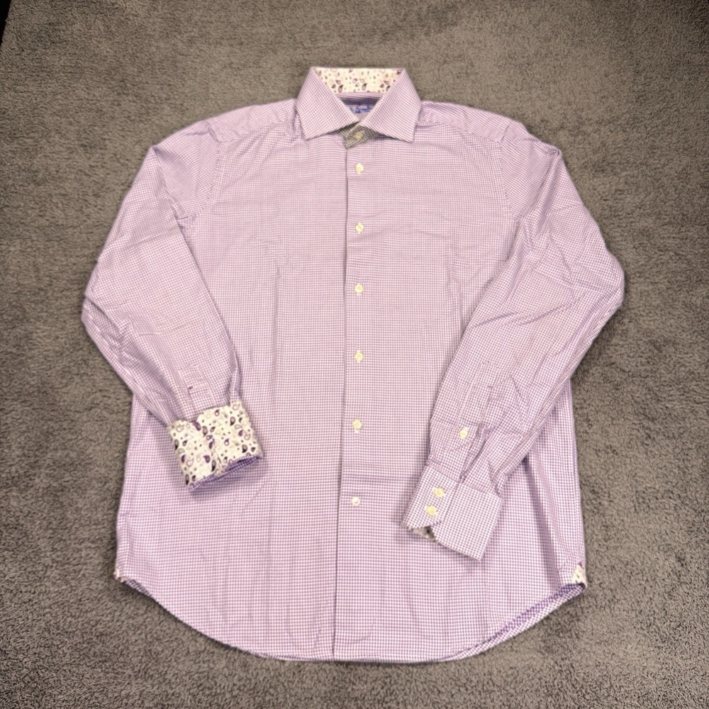 Robert Graham Shirt Mens Large Purple Woven Flip Cuff Geometric‎ Retro Contrast